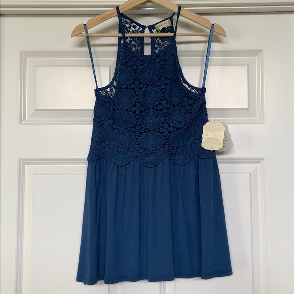 NEW ALTAR’D STATE Women Lace/Cotton Blue Top sz S